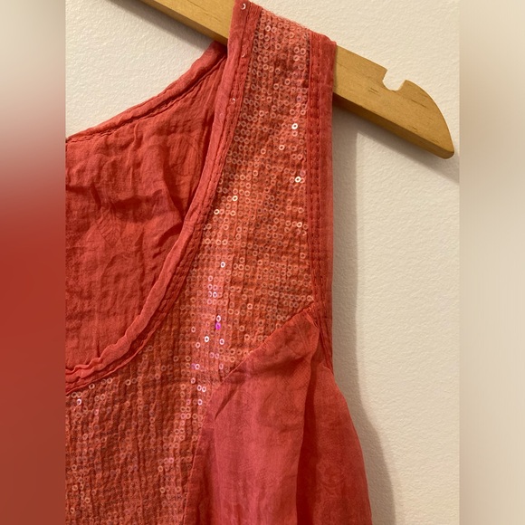 100% silk racerback pink/coral a-line dress with sequins - Picture 1 of 10